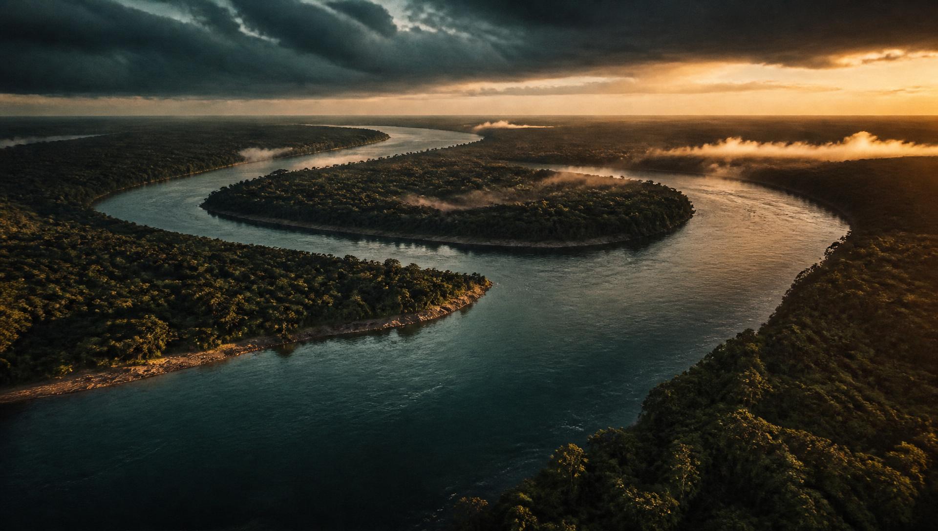 Rio Xingu ao entardecer, na região de Altamira, Pará
